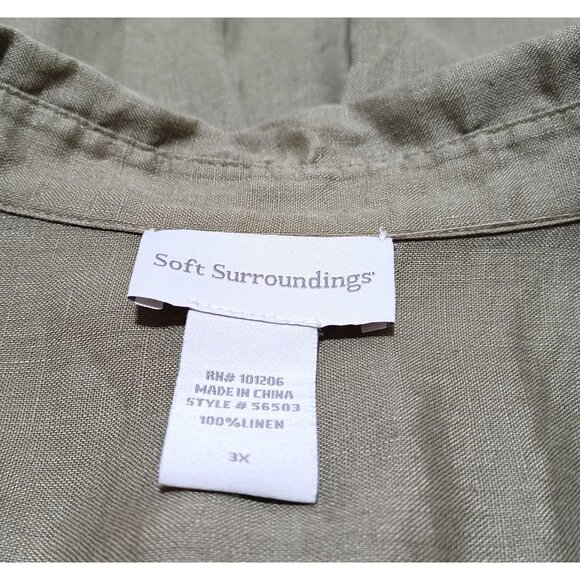 Soft Surroundings Womens Plus Size 3X Linen Tunic Green Oversized Boho Lagenlook - Picture 4 of 9